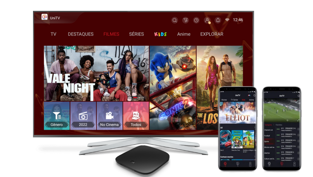 UniTV Pro em TV, celular e TV Box